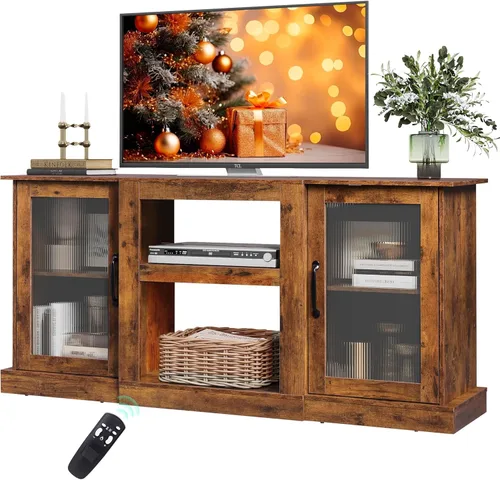 Miniatura 13 de WLIVE Soporte de TV con chimenea para TV de 65 pulgadas, centro de entretenimiento con chimenea eléctrica de llama realista 3D, consola de TV