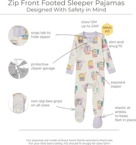 Miniatura 126 de Burt's Bees Baby Pijama para bebé niña, 100% algodón orgánico, pijama de una pieza, overol diagonal con cremallera, ajuste cómodo