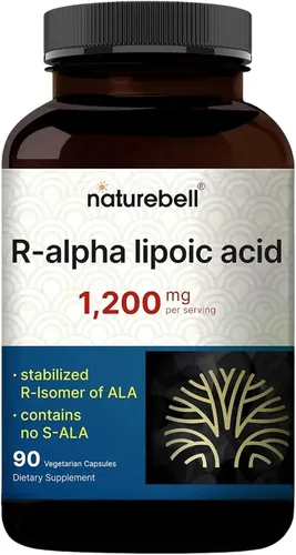 NatureBell Ácido R-Alfa Lipoico, 1,200mg, 90 Cápsulas Vegetarianas | Solo R-ALA Puro Estabilizado | Alta Absorción y Soporte Antioxidante | Sin