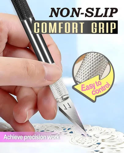 Miniatura 4 de DIYSELF Cuchillo para manualidades con 10 cuchillas adicionales #11, juego de cuchillos de precisión con regla de acero, cuchillo Exacto para Negro