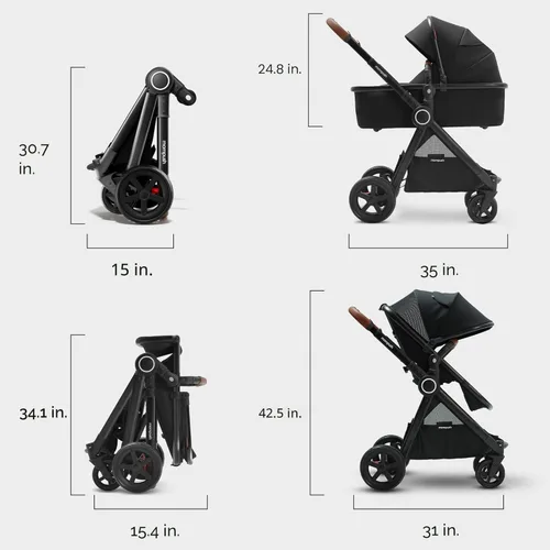 Miniatura 2 de Mompush cochecito estándar de tamaño completo, plegable en un solo paso, asiento con orientación delantera o trasera para niños, cesta de fácil Negro