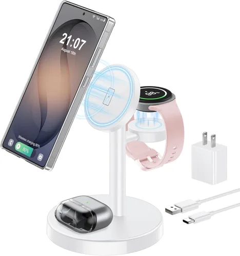 Miniatura 14 de Cargador inalámbrico magnético para Samsung, estación de carga súper rápida 3 en 1 compatible con MagSafe, soporte de cargador de teléfono para Negro