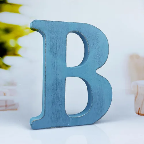 Miniatura 9 de Letras de madera azul rústica de 6 pulgadas, letras de madera sin terminar para decoración de pared, letras azules retro de pie, decoración