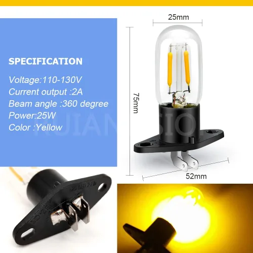 Miniatura 3 de Ruiandsion Bombilla de microondas Z187 Base 110V 120V 25W Bombilla LED para microondas universal, lámpara de horno en forma de pera, amarilla