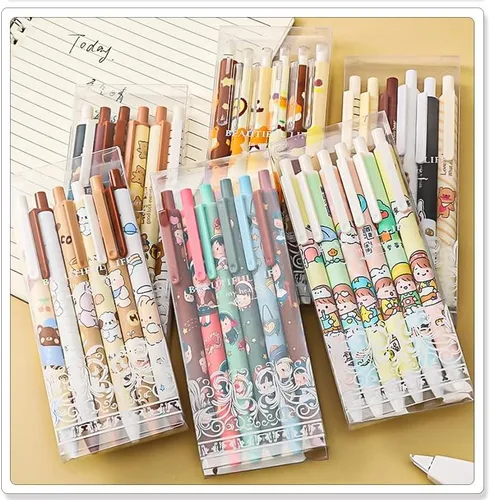 Miniatura 6 de 6 bolígrafos Kawaii de gel retráctiles, bonitos bolígrafos de gel con punta bala estética, suministros de oficina para estudiantes creativos