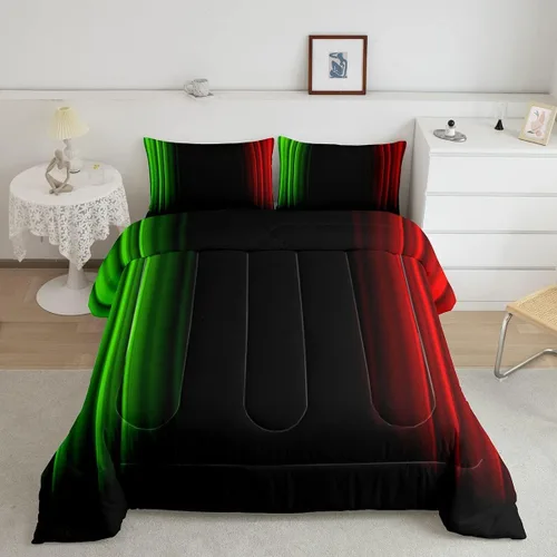 Miniatura 36 de Feelyou Juego de edredón geométrico degradado para adolescentes, tamaño individual, para niños y mujeres, azul, rojo y negro, juego de ropa de cama