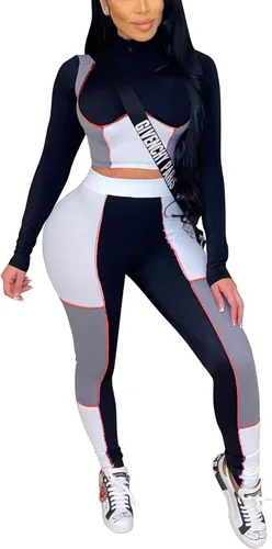 Conjunto deportivo casual de 2 piezas para mujer diseño de retazos y bloques de color pantalón largo conjunto de yoga para correr