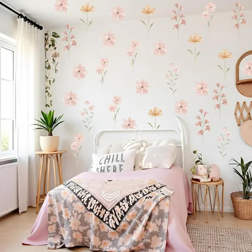 Miniatura 5 de 48 PCS Calcomanías de Flores Bohemias Calcomanías de Pared de Margaritas para Habitaciones de Niñas, Salas de Juegos y Guarderías Impresión de Doble