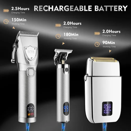 Miniatura 5 de Suttik Juego de cortapelos profesional para hombres, afeitadoras eléctricas de aluminio para hombres, kit de peluquería y recortadora con estuche