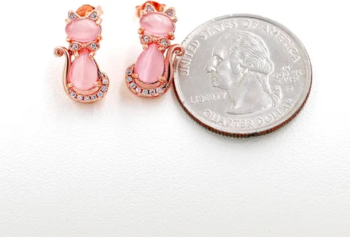 Miniatura 7 de Uloveido Linda forma de gato rosa CrystaL Studs Pendientes y collar colgante para niñas adolescentes Y404