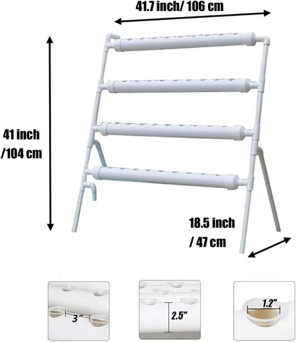 Sistema de cultivo hidropónico de PVC, 36 sitios, 4 tubos, kit de cultivo para verduras de hoja, kit hidropónico de 4 capas con bomba de 110 V,