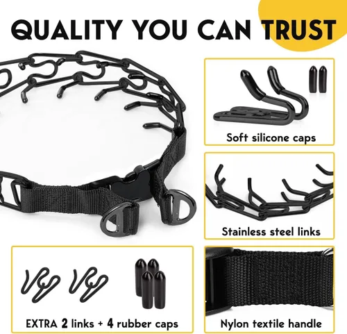 Miniatura 4 de PetJett Collar de Púas para Perros - Collar de Entrenamiento Ajustable para Perros Collar de Ahogo para Perros Collar de Pellizco para Perro, Negro