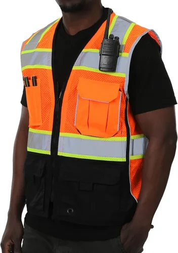 Miniatura 12 de sesafety Chaleco de seguridad reflectante con bolsillos y cremallera, chaleco de construcción de alta visibilidad, chaleco de alta visibilidad, ANSI