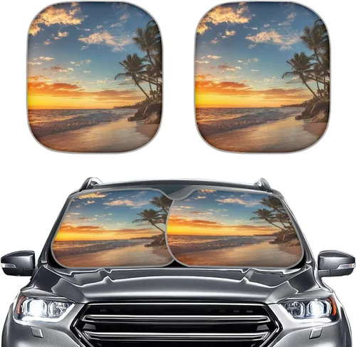 Miniatura 20 de Parasol para parabrisas de automóvil con estampado de playa tropical, protección universal para proteger el interior del automóvil, bloquea