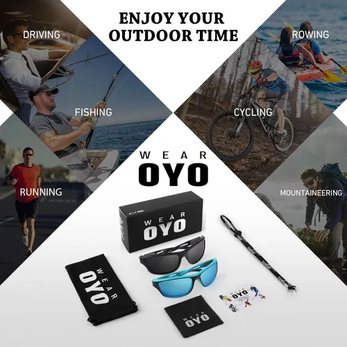 Miniatura 7 de WEAROYO - Gafas de sol polarizadas deportivas para hombres y mujeres, gafas de pesca y conducción rectangulares, protección UV400 Marco negro/lente