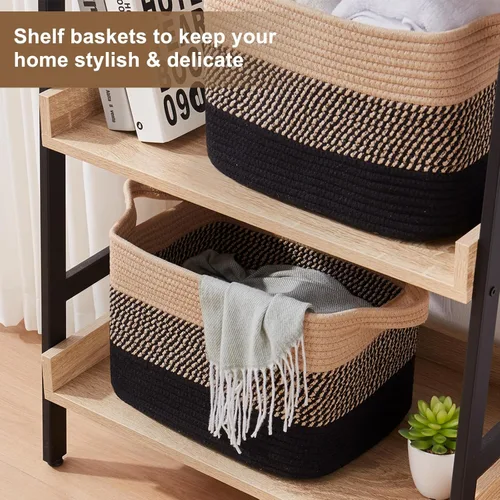 Miniatura 5 de OIASKET Cesta de almacenamiento para organizar, cestas tejidas para almacenamiento, cestas decorativas rectangulares para shleves, armario