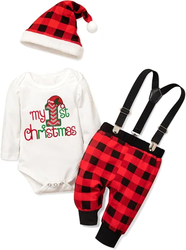 Conjunto de 4 piezas de ropa de Navidad para bebé, niña y niño, mi primera Navidad, 0-18 meses