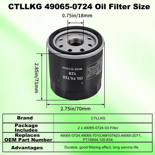 Miniatura 2 de 49065-0724 Filtro de aceite 49065-7010 Reemplazo para Kawasaki FJ180V FX850V FX801V FX751V FX921V FH721V FX1000V FH680V FH381V FH601V FH601D FH77
