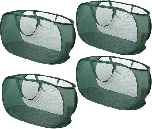 Cesta de Lavandería de Malla Desplegable de 4 Piezas con Asas Duraderas, Cestas de Lavandería Plegables, Cesto de Ropa Plegable de Plástico para