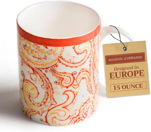 Miniatura 40 de Maison d' Hermine Taza de café con asas, tazas de porcelana fina de hueso, paquete de dos tazas de té para bebidas calientes, capuchino, latte, 015