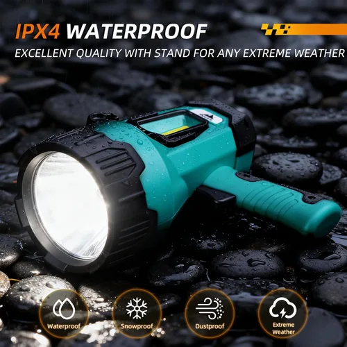 Miniatura 6 de Linterna recargable LED súper brillante IPX4 impermeable Luz de búsqueda de 4 modos con luz COB y trípode plegable 4400 Ah Proyector de mano