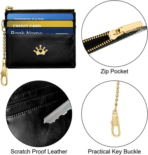 Miniatura 3 de URAQT Cartera para tarjetas de crédito, cartera minimalista de cuero delgado con cremallera, mini protector de tarjeta de crédito, llavero bolsillo