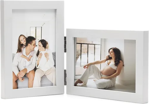 Miniatura 12 de Marcos de Fotos Dobles 4x4 con Bisagras Plegables en Negro para Colgar en la Pared o Poner en Mesa, Hechos de Madera de Pino con Vidrio Real P-44 *