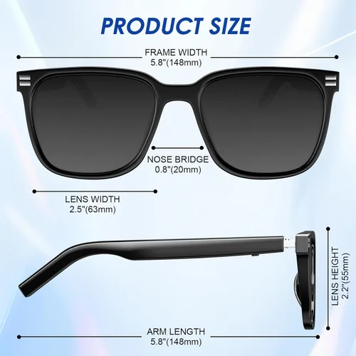 Miniatura 2 de Lentes inteligentes – Lentes de sol con Bluetooth fotocromáticos y anti luz azul, protección UV, llamadas manos libres y audio, asistente de voz