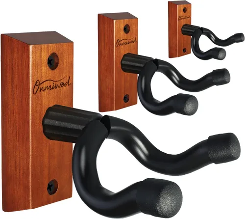 Miniatura 13 de Soporte de pared para guitarra, paquete de 3, colgador de guitarra de madera dura de acacia, soporte de pared para guitarra en forma de U, soporte