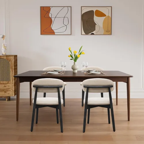 Miniatura 8 de Juego de 2 sillas de comedor de granja, modernas sillas de comedor de madera de mediados de siglo, sillas de comedor tapizadas de tela de granja