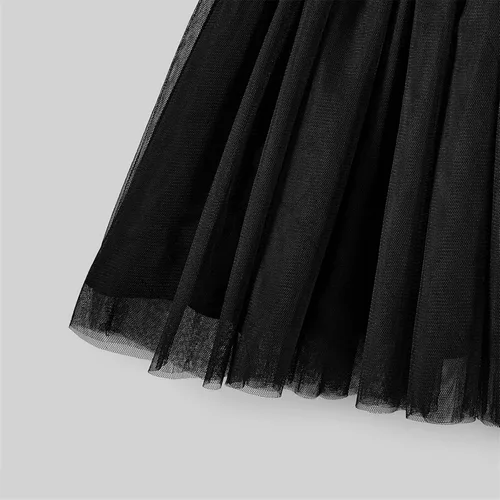 Miniatura 6 de PATPAT Mommy and Me Matching Short-Sleeve Cotton Solid Mesh Tulle Belted Long Dresses