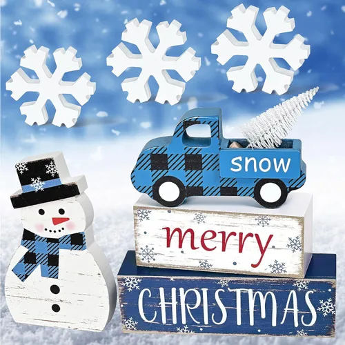 Miniatura 10 de Yinhua - Decoraciones de Navidad para interiores, decoración de mesa navideña, muñeco de nieve de camión negro con árbol de Navidad y copos