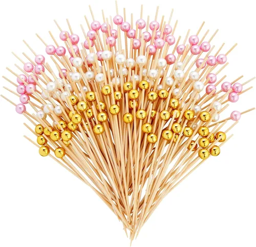 Miniatura 8 de Okuna Outpost Palillos de dientes para aperitivos, 4.7 pulgadas, perla blanca, 150 unidades, brochetas de bambú para selecciones de cóctel