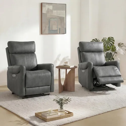 Miniatura 15 de KISLOT Silla reclinable de cuero para adultos, abrazador de pared, RV reclinable con puertos de carga USB, sofá reclinable de energía eléctrica