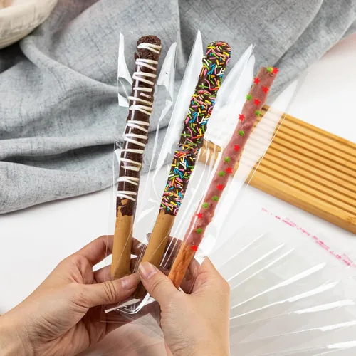 Miniatura 6 de 100 bolsas de celofán transparentes autoadhesivas, de 2 x 10 pulgadas, bolsas de barra de pretzel para panadería, galletas, dulces, pretzel, regalo