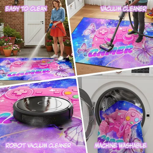 Miniatura 5 de Alfombras para decoración de habitación de niños, alfombra de mariposa para adolescentes y niñas, alfombra antideslizante para dormitorio y sala