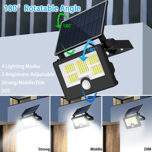 Miniatura 6 de Luces solares de pared para exteriores, impermeables, con sensor de movimiento, rotación de 180°, 4 modos de iluminación, alimentadas por energía