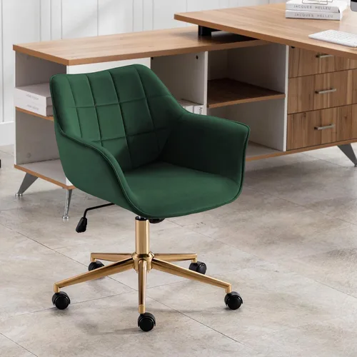 Miniatura 6 de DUHOME Silla moderna de oficina en casa, silla de escritorio de terciopelo con base de metal dorado con respaldo medio, bonita silla ergonómica