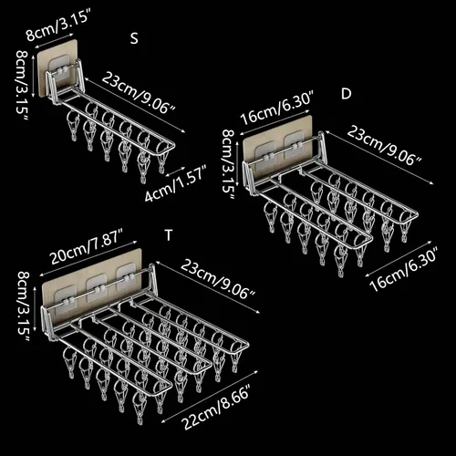 Miniatura 4 de Colgador montado en la pared para balcón, estante de secado de ropa plegable de acero inoxidable, organizador de clip de almacenamiento para ropa
