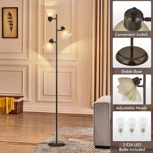 Miniatura 4 de Moderna lámpara de pie de árbol para sala de estar, dormitorio, lámparas de pie de poste alto con 3 cabezales giratorios ajustables para oficina