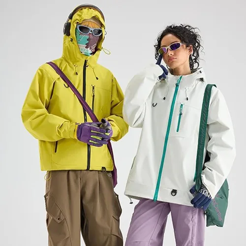 Miniatura 3 de Abrigos de otoño e invierno 3 en 1 con capucha, chaqueta de esquí de nieve 2026, impermeable, resistente al viento, forro polar, para mujeres y Negro