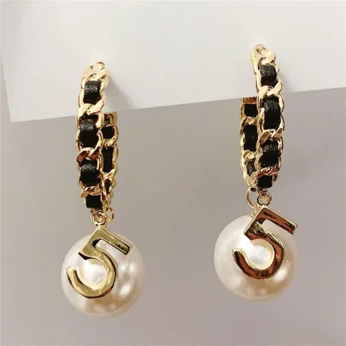 Miniatura 2 de Vintage número 5 pendientes de aro de perlas pendientes de perlas mujer pendiente joyería de moda para regalo, Zinc, Perla