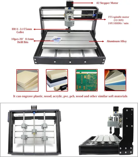 Miniatura 4 de RATTMMOTOR 3018-PRO DIY CNC Router Kit+GRBL controlador fuera de línea, 3 ejes Hobby CNC Router Machine, plástico acrílico PVC PCB madera mini