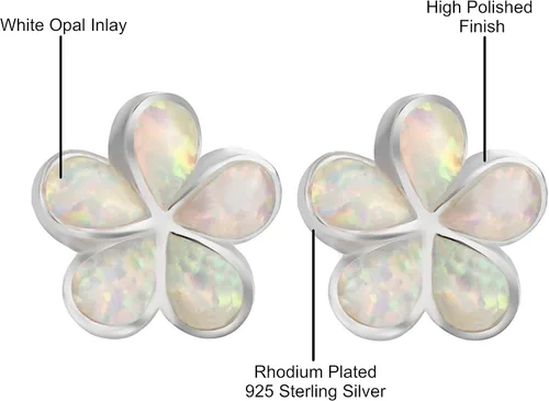 Miniatura 4 de Aretes de plata de ley 925 con diseño de ópalo hawaiano de plumeria, sin níquel, hipoalergénicos para pieles sensibles, acabado rodio, caja