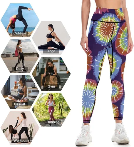 Miniatura 9 de Rainbow Dots Tie Dye High Waist Yoga Pants Tummy Control Stretch Leggings for Women