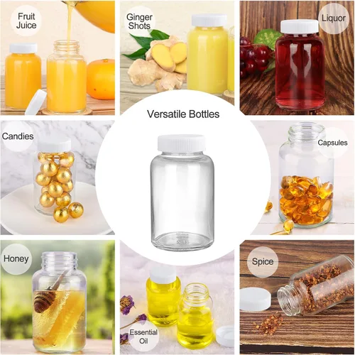 Miniatura 6 de HINGWAH Paquete de 12 botellas de vidrio de 4 onzas con tapas, botellas vacías de 4.1 fl oz de chupito de jugo de bienestar, tarros de vidrio