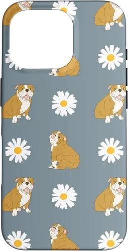 Miniatura 20 de Funda para iPhone 11 Pro English Bulldog and Daisy Flower Pattern Dusty Blue
