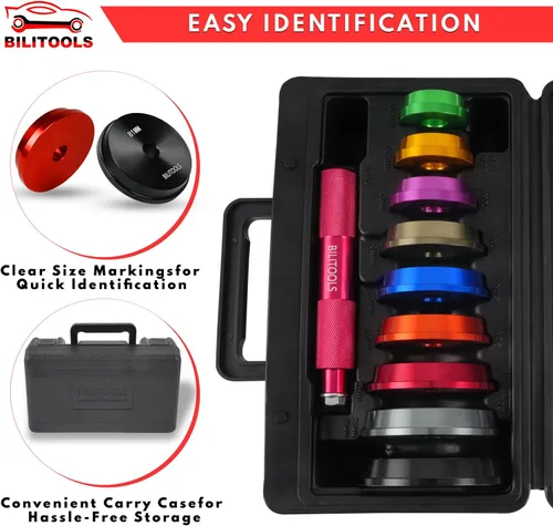 Miniatura 8 de BILITOOLS Kit de prensa de rodamientos, juego de 10 piezas de conductores de pistas de rodamientos y sellos, juego de instalador de conductores
