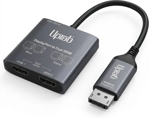 uptab Adaptador DisplayPort a HDMI dual 4K 60Hz Multi Monitor Splitter, convertidor de monitores duales Pantalla extendida SST MST Hub, puerto de