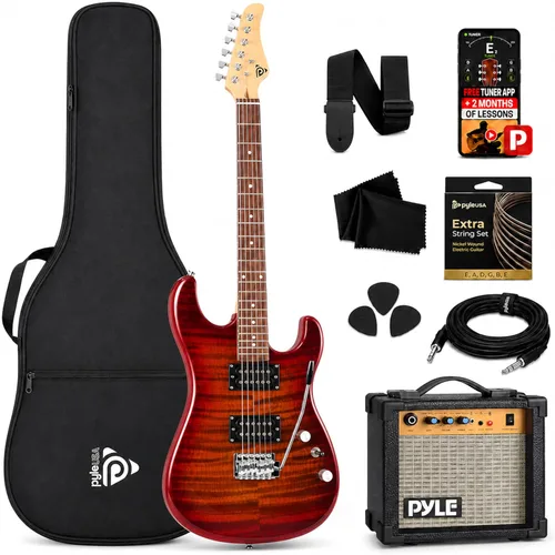 Miniatura 10 de Pyle Kit de guitarra eléctrica con amplificador, instrumento de tamaño completo con pastillas Humbucker, amplificador de guitarra eléctrica y Negro